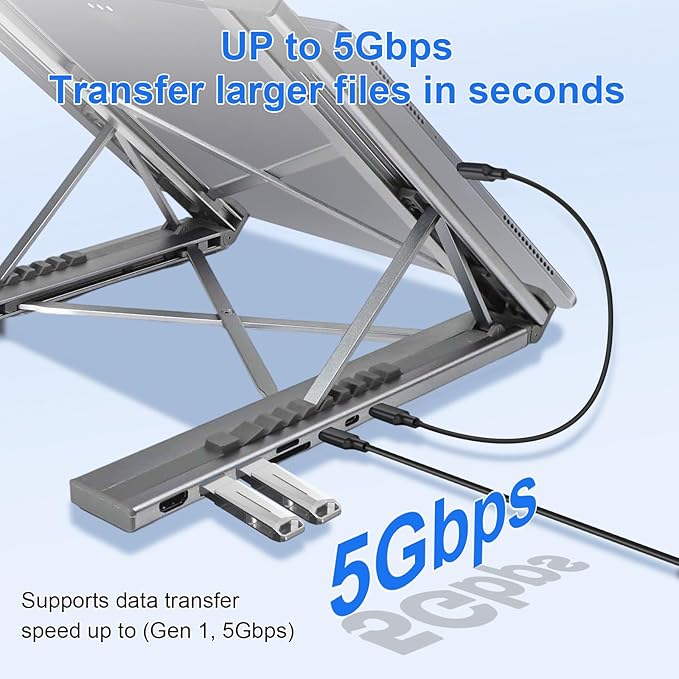 8-in-1 USB C Laptop Docking Station Stand, Laptop Tablet Stand Adjustable, SD/TF Card Slots Fast Charging, Multiport Adapter Computer Cooling Stand, Cooling Riser Office Workstation Hub