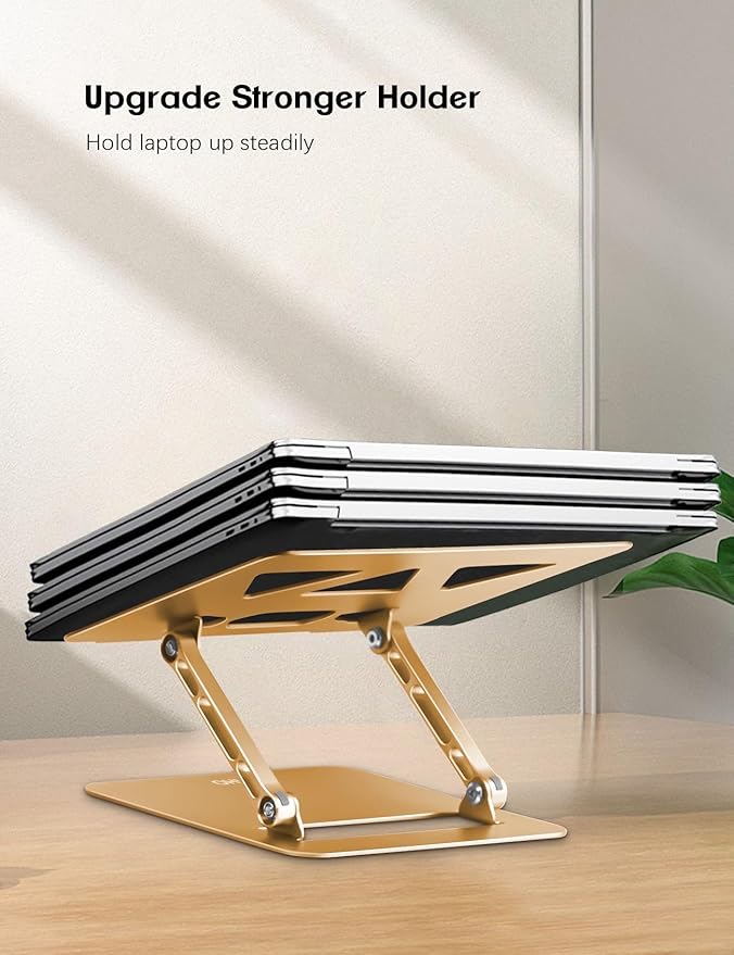 Adjustable Laptop Stand for Desk,Portable Laptop Stand Holder and Riser,Foldable Aluminum Notebook Computer Stands for MacBook Air Pro HP Lenovo Dell Samsung Chromebook, 10-15.6 inch, Gold