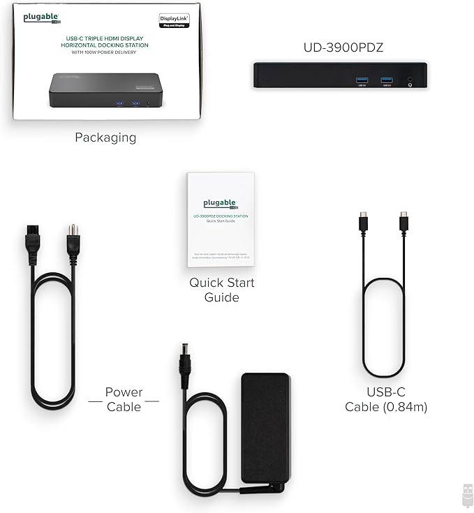 Plugable USB C Triple Display Docking Station | 100W PD, 3x HDMI (1x 4K 30Hz, 2x 1080p 60Hz), 6x USB 5Gbps Ports | Windows, macOS, ChromeOS Compatible - Enhance Productivity with Multi-Monitor Support