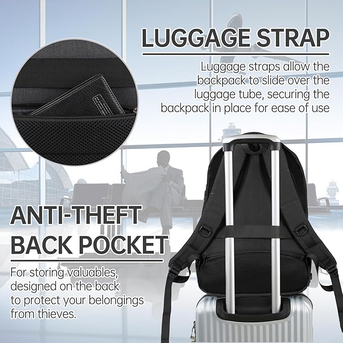 Large Travel Laptop Backpack, Business Anti Theft Slim Sturdy 18 Inch Laptop Backpack with USB Charging Port, Waterproof College Computer Bag Gift for Mens & Women Backpack, Black