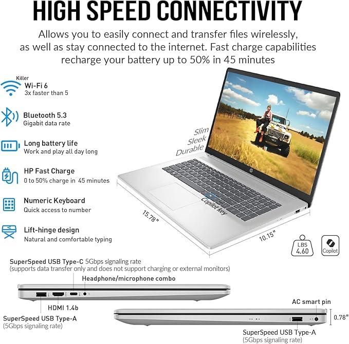HP 2025 Laptops 17 Inch, 17.3" Laptop Computer, HD+ Large Screen, Intel Core i3 (8-Cores), 32GB RAM 2TB SSD, Windows 11 Pro, Lifetime Office, Number Pad, Wi-Fi 6, USB-C