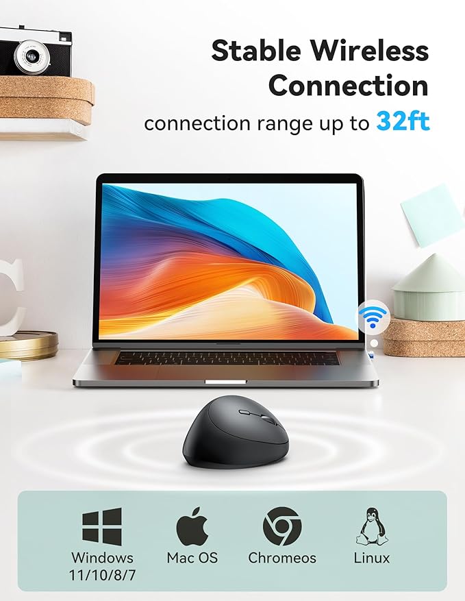 TECKNET Ergonomic Mouse, 4800 DPI 5 Adjustable DPI Levels, Wireless Vertical Mouse, 6 Buttons, 2.4G Silent Mouse for Laptop, PC, Chromebook, Mac - Black