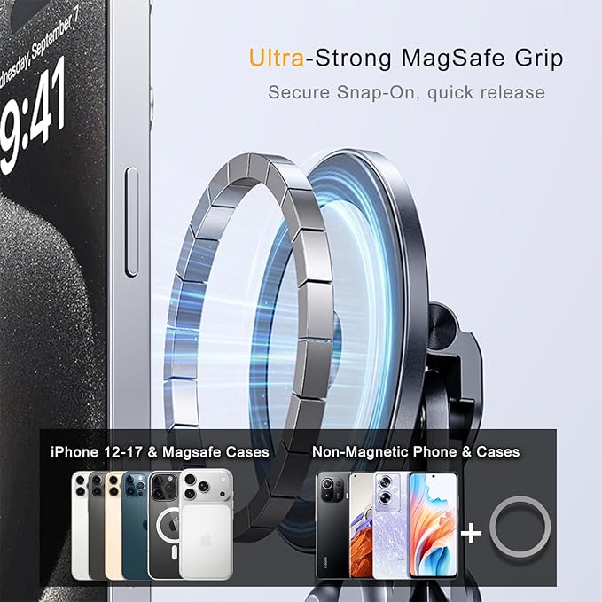 Portable Magnetic Phone Holder Laptop Stand for Desk, Aluminum Adjustable Phone Tripod Stand for iPhone 17 Air Pro Max, Laptop Riser Tablet Mount, Mini Airplane Travels Essentials