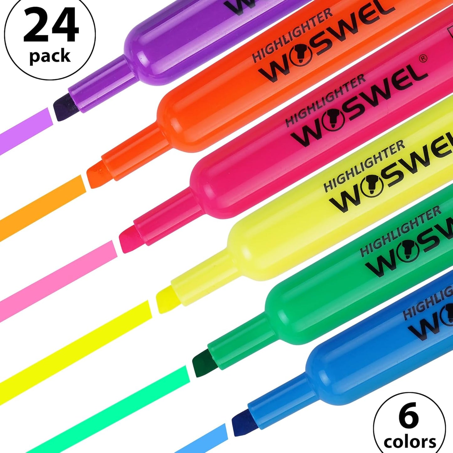 Highlighters Bulk, 24 Pack Tank Style Highlighters Assorted Fluorescent Colors Set, 6 Bright Colors Chisel Tip Highlighter Markers for Kid and Adult Coloring, Highlighting as School Supplies
