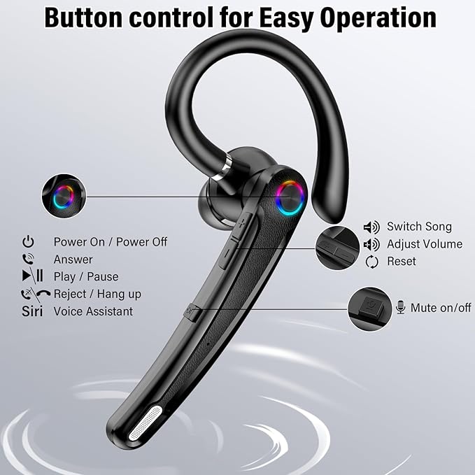 Bluetooth Headset V5.4, 115H Playtime Wireless Bluetooth Earpiece with Dual Mic Noise Cancelling Computer Headset Hand Free Headphones for Trucker, Driver, Home, Work, Business