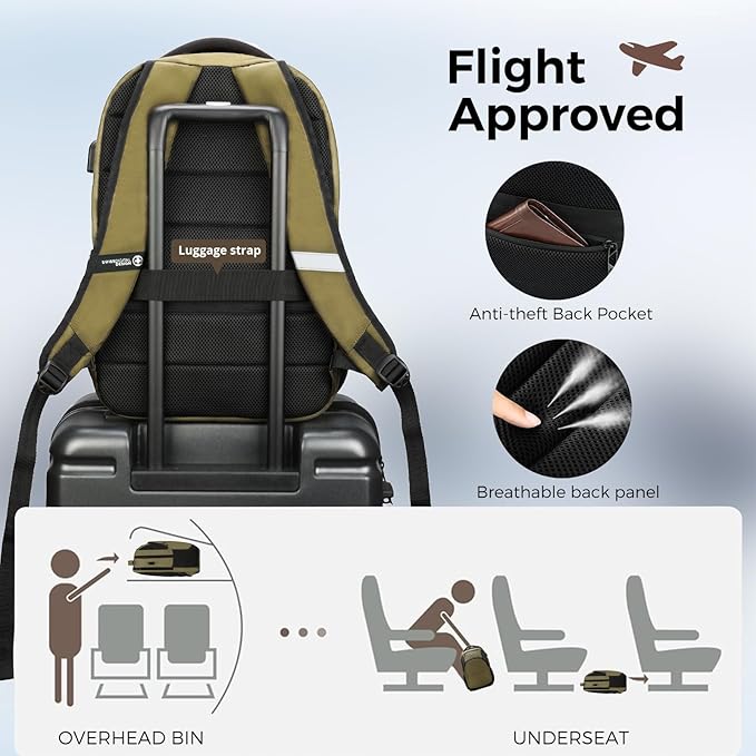 Swissdigital Design Business Laptop Backpack, College Laptops Backpack with USB Charging Port for Men and Women Fits 16 Inch Notebook, Olive | ANDWIL