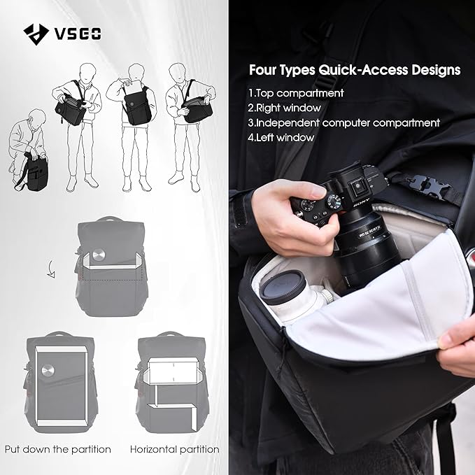 VSGO Black Snipe Camera Backpack 16L – Lightweight 1.1kg Professional DSLR/SLR Photography Bag for Sony, Canon, Nikon Cameras, DJI Stabilizers, Travel & Outdoor Use