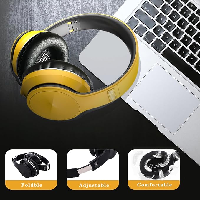 OYEALEX Active Noise Cancelling Headphones, Wireless Over Ear Bluetooth Headphones with Microphone Foldable Headphone with HiFi Audio Deep Bass for Home Travel Office Yellow