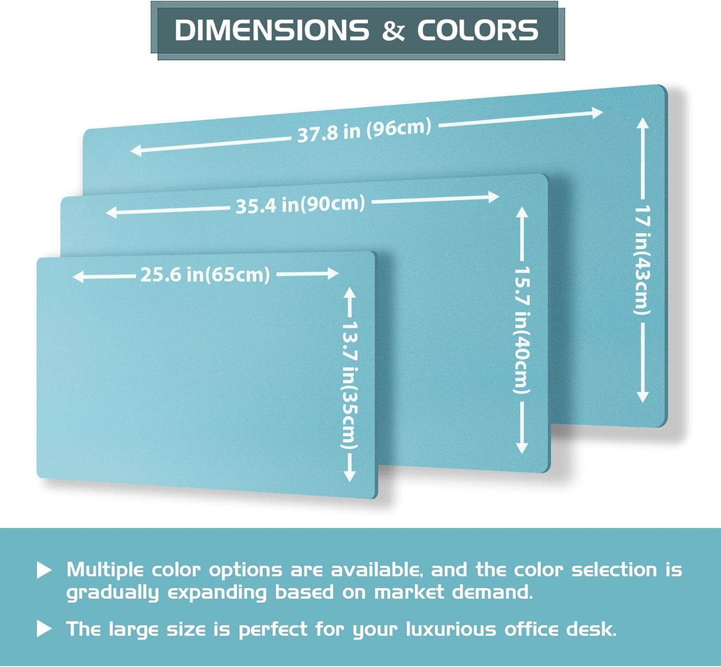 Aothia Double-Sided Desk Pad – 37.8"x17" Leather Desk Mat with Eco Cork Protector, Large Mouse Pad, Waterproof Desk Blotter for Office/Home (Blue Topaz)