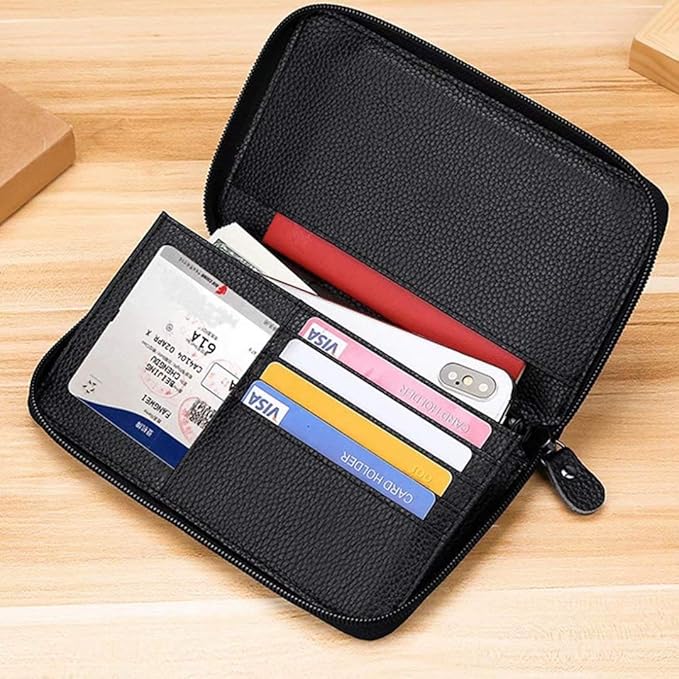 Genuine Leather Travel Passport Wallet RFID Blocking Zip-Around Passport Holder