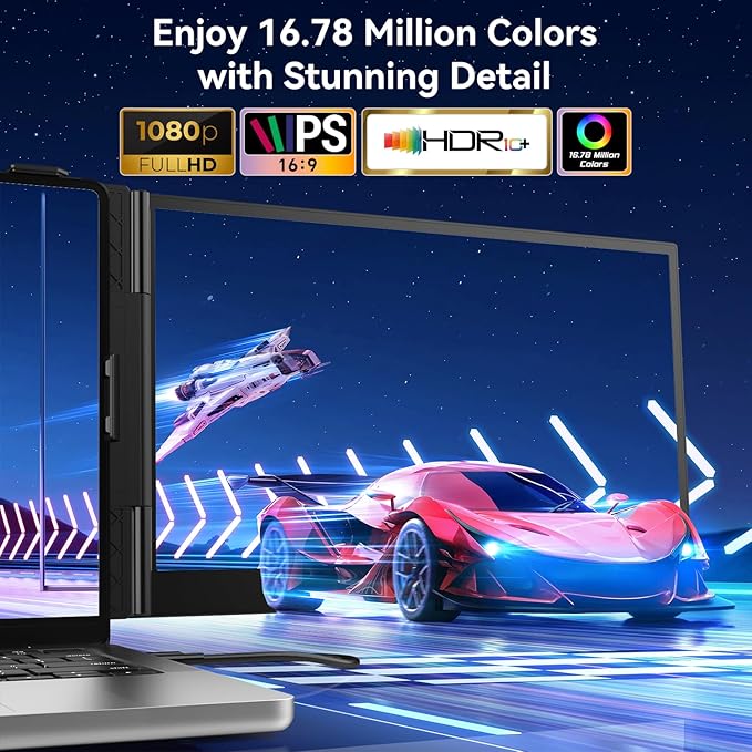 14.2’’ Triple Laptop Screen Extender, 0.17" Ultra-Slim FHD 1080P Portable Monitor for Laptop, Tri-Screen Travel Monitor Extender, Plug-Play for Windows/Mac/Chrome, Fit 13”-17.3” Laptops