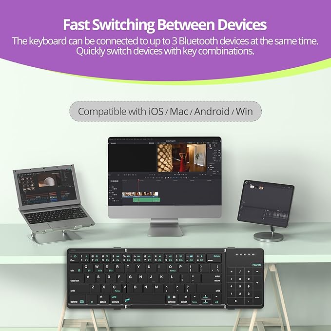 Nillkin Pocket Foldable Keyboard with Touchpad & Wireless Bluetooth, Portable Travel Keyboard for Home or Mobile Office Replaces Keypads and Mouse Combo, Compatible with iPad, Laptop, Tablet - Black