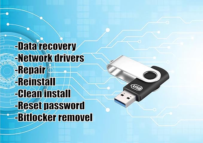 Techshoppro Bootable Win 11/10 / 8.1/7, USB Driver 3.2 for Reinstall Win, Reset Password, Network Drive,Supported UEFI and Legacy, Data Recovery, Repair Tool Bitlocker Removal