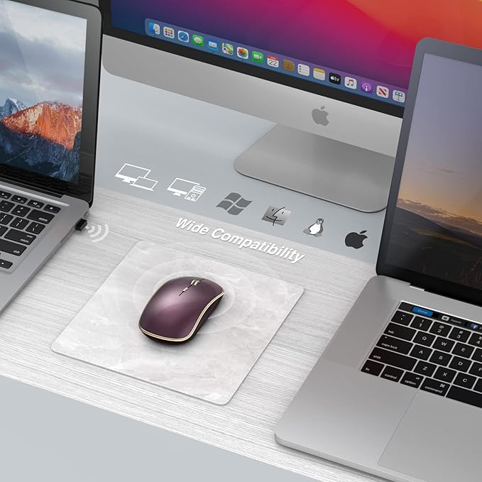 JOYACCESS J Wireless Mouse for Laptop, 2.4G Slim Wireless Silent Mouse, Portable Wireless Computer Mouse, 3200 DPI, USB Wireless Mouse for Desktop, Notebook, Chromebook, PC (Wine Red)