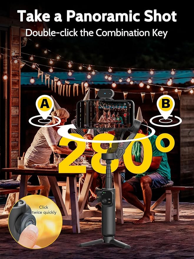 AOCHUAN 3-Axis Gimbal Stabilizer for iPhone & Android,NO APP AI Tracking,7.8' Built-in Extension Rod,Phone Stabilizer for Video Recording,OLED Display,Trigger Button,Sport,Vlogging(Smart V8 AI Black)