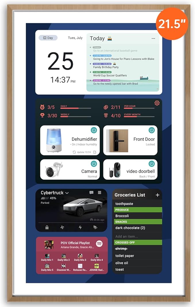 ApoloSign 21.5-inch Digital Calendar: Dual Mode Calendar with Google Play & Multi-calendar Sync, Electronic Planner & Chore Chart, Smart Touchscreen, Interactive Display for Family Schedules (Teak, 21.5")