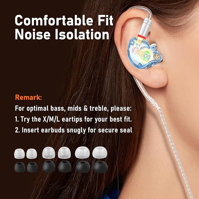 Vibes 202M Wired Earbuds - HiFi in Ear Monitor Headphones - Noise-Isolating Ear Buds w/ Mic - Clear Sound, Deep Bass & Comfort-Fit Gaming Earphones - MMCX to 3.5mm & Silver Plated Cord, Carrying Case