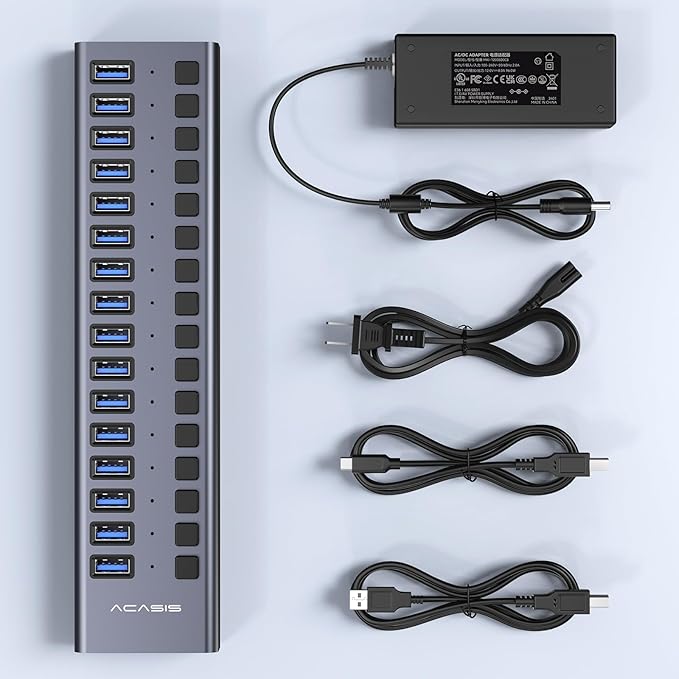 Powered USB 3.1 Hub, ACASIS 16 Ports USB 3.1 Hub with 10Gbps Data Speed，Aluminum Housing, USB Hub Powered with 96W Power Adapter, USB Hub for PC/Laptop, Computer, Flash Drive, Printer, Camera