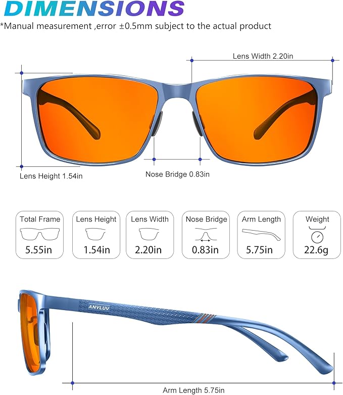 ANYLUV Blue Light Glasses Men, Relieve Eyestrain and Eye Protection, Al-Mg Metal Computer Blue Light Blocking Glasses