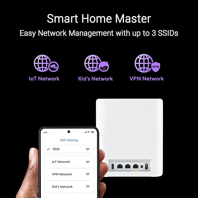 ASUS ZenWiFi BT10 Tri-Band WiFi 7 Mesh, 18 Gbps, 6000 sq.ft (2pk), Dual 10G Ports, Security and Parental Controls Included, Smart Home Master SSIDs, 4G & 5G Mobile Tethering