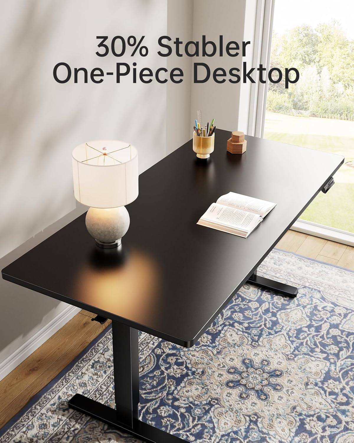 HUANUO Electric Standing Desk, 55" x 28" Whole Piece Desktop, Adjustable Height Computer Desks, 4 Height Memory Settings, Sit Stand Up Desk for Home Office, Black