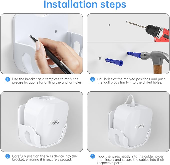 QUIDDITY eero 7 Wall Mount Bracket – Compatible with eero WiFi 7 Mesh Router and Extender, Space-Saving Holder for eero 7 WiFi Extender with Cable Management – White (2 Pack)