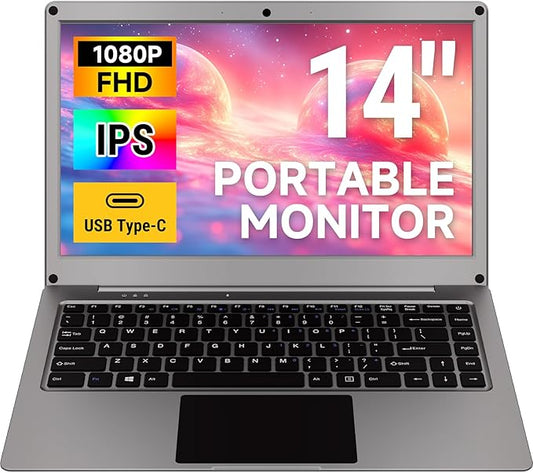 ELECROW Portable Monitor with Keyboard, 14 Inch Lapdock Display with Built-in Battery, 1080P FHD IPS USB C External Computer Monitors Compatible with Raspberry Pi, PC, Phone, Mac, Game Console