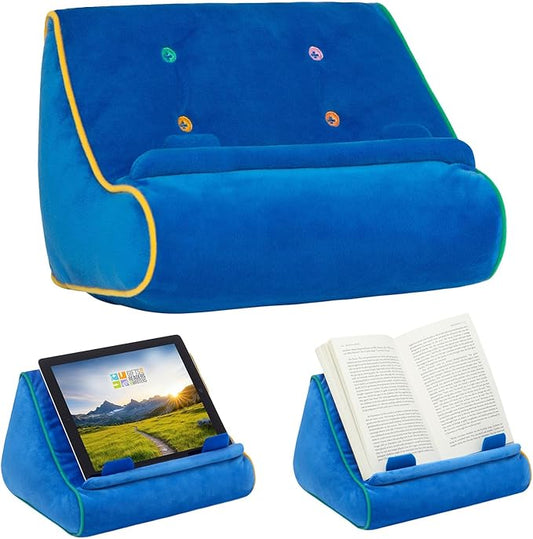 Gifts for Readers & Writers Book Pillow Tablet Stand for Bed Blue - Premium Cushioned Book Holder for Hands Free Reading, Stylish Tablet Holder for Bed, Kindle Pillow Stands & Lap Ipad Holders