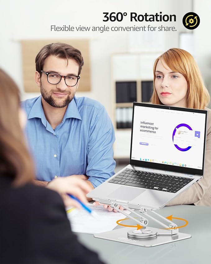 Urmust Laptop Stand for Desk with 360 Rotating Base, Ergonomic Adjustable Laptop Riser for Laptops 10 to 16 Inches