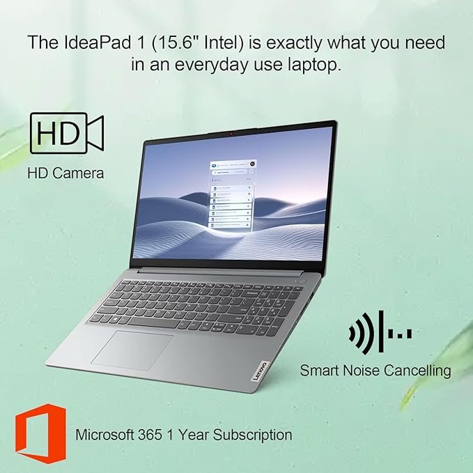 Lenovo IdeaPad 1 Home Laptop, 15.6" FHD Display, Intel Celeron Dual Core Processor, 8GB RAM, 384GB Storage(128GB eMMC + 256GB PCIe), 1 Yr Office 365, Wi-Fi 6, W11H, Additional 1 Yr ADP