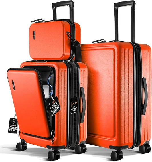 Luggage Sets 3 Piece, 22 Inch Carry on Luggage and 28 Inch Suitcases with Wheels Spinner, Durable Hard Shell Suitcase Set, Expandable Travel Suitcase, Orange