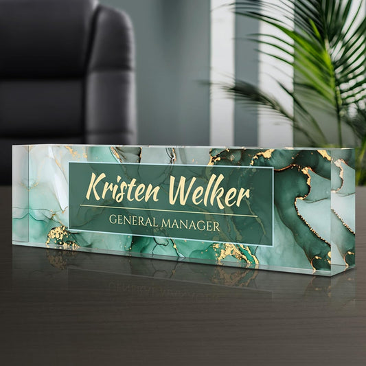 Personalized Name Plate for Desk - Custom Engraved Name Plates for Man - Boss Day Gifts for Boss - Acrylic Office Decor Appreciation Gifts for Teacher Nurse Coworker Social Worker (Emerald)