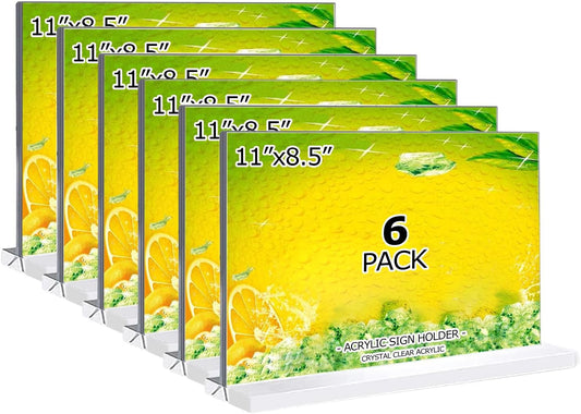 Acrylic Sign Holder 11 x 8.5 inches 6 Pack Horizontal Desktop Display Stand, Sign Holder, Suitable for Restaurants, Promotions, Photo Frames, Events, Meetings Acrylic Display Holder