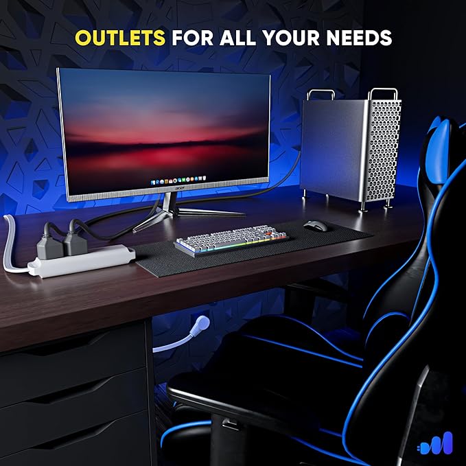 Maximm 360° Rotating Flat Plug Extension Cord 3-Outlet with USB-C and USB-A Ports 10FT, 3-Prong Flat Wire 16AWG, UL Certified (White)