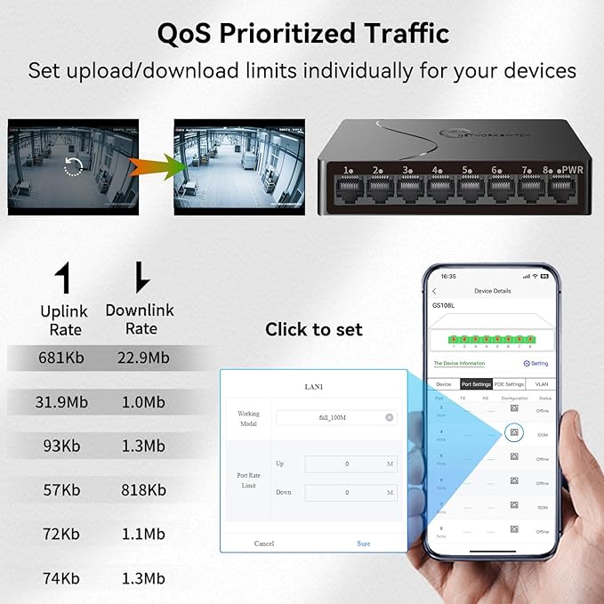 8-Port Gigabit Easy Smart Managed Ethernet Switch | Plug & Play Network Hub with VLAN, QoS, Port Mirroring | Fanless Design | Desktop/Wall Mount for Home/Office