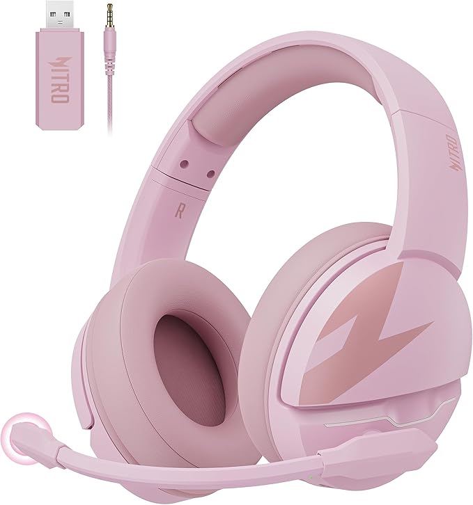 acer Wireless Gaming Headset, PS5 Headset with 2.4GHz for Ps5, Ps4, PC, Switch, Bluetooth 5.3 + 100Hrs Gaming Headphones with Noise Canceling Mic for Laptop, Mobile, Mac, 50mm Drivers (Pink)