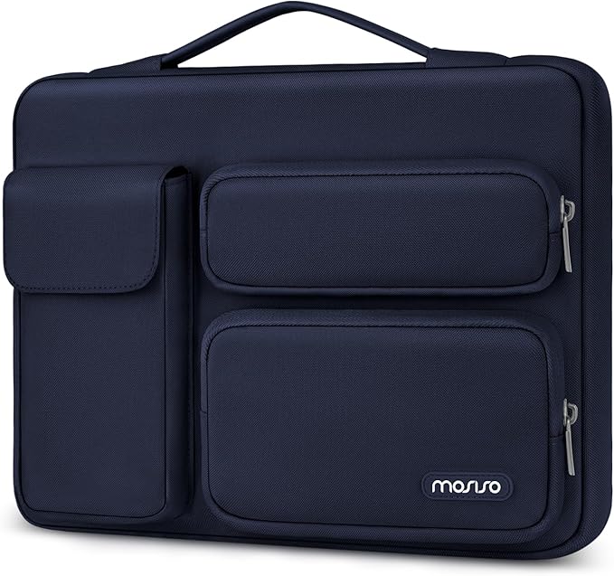MOSISO 360 Protective Laptop Case 13.3 inch, 13-13.3 inch Laptop Sleeve Compatible with MacBook Air/Pro 13 / Pro 14, HP Dell ASUS Lenovo,Side Open Bag with 2 Raised&1 Flapover Pockets, Navy Blue