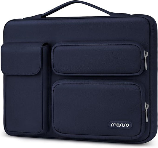 MOSISO 360 Protective Laptop Case 13.3 inch, 13-13.3 inch Laptop Sleeve Compatible with MacBook Air/Pro 13 / Pro 14, HP Dell ASUS Lenovo,Side Open Bag with 2 Raised&1 Flapover Pockets, Navy Blue