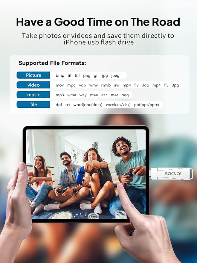 SCICNCE 256GB Flash Drive Intended for iPhone, USB Memory Stick Storage Backup for Photos Videos, Plug and Play No APP Required, Compatible with iPhone iPad Android and Computers (Metal Silver)