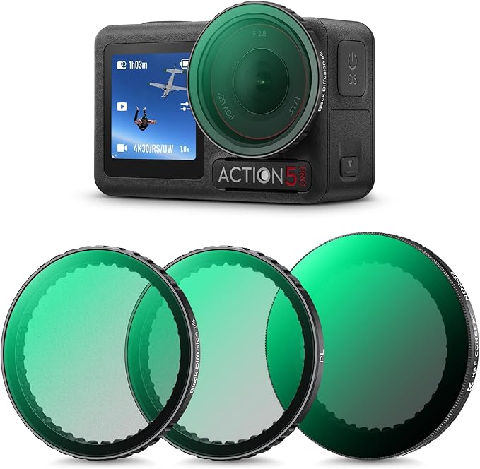 K&F Concept Push in Fit Effect & ND & CPL Filter Set Compatible with DJI Osmo Action 5 Pro, 3 Pack CPL Black Diffusion 1/4 ND2-32 Filters Filters for Osmo Action 4/3, Multicoated HD Optical Glass