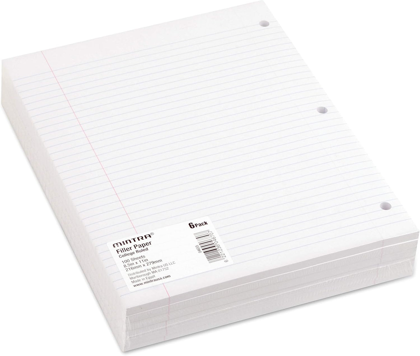 Mintra Office Filler Paper (College Ruled, 600 Sheets (6pks of 100))