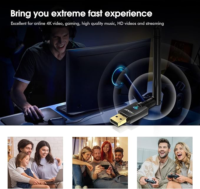 EDUP AC600M USB WiFi Adapter for PC, Wireless USB Network Adapters Dual Band 2.4G/5.8Ghz Wi-Fi Dongle Antenna for Laptop Desktop Compatible with OS Windows 11/10/8.1/8/7/XP -Black