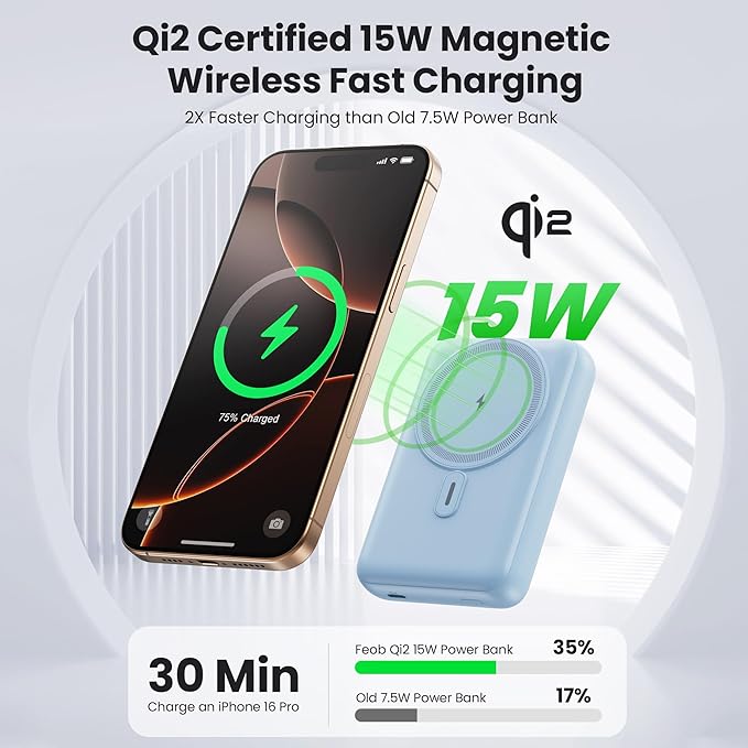 Magnetic Portable Charger for iPhone, 3-in-1 10800mAh Qi2 15W Wireless Power Bank with iWatch Charger,30W PD Fast Charging USB-C LCD Display Battery Pack for Magsafe,iPhone 16/15/14/13/12, Apple Watch