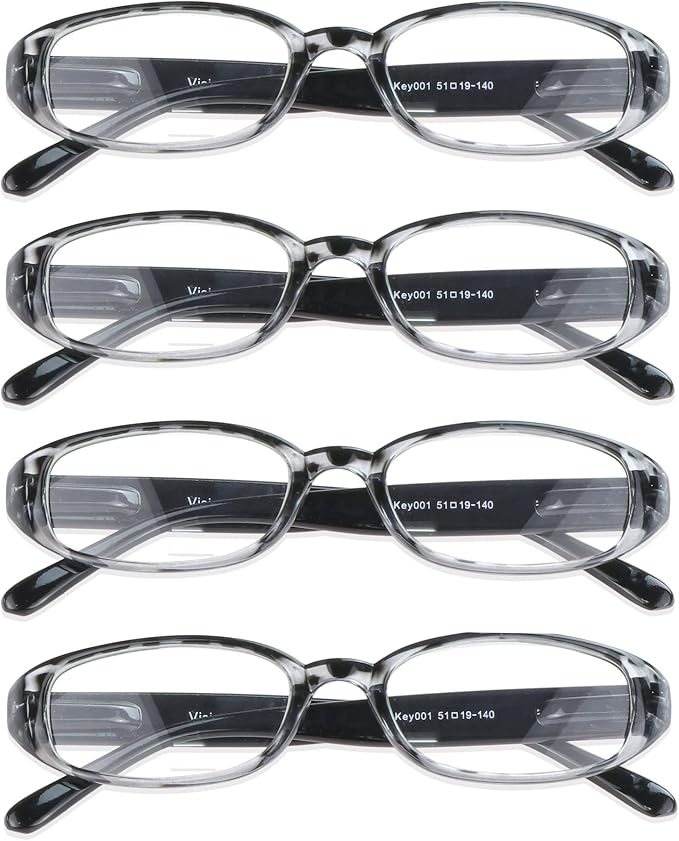 VisionGlobal 4 Pairs Reading Glasses with Spring Hinge, Blue Light Blocking Glasses for Women/Men (Black,+3.50 Magnification)4 Count (Pack of 1)
