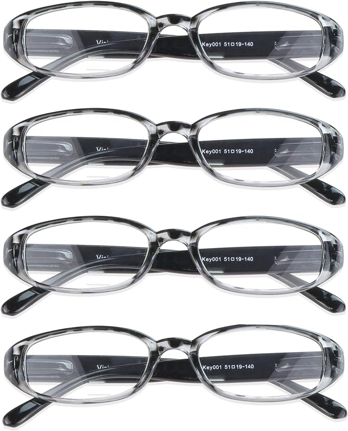VisionGlobal 4 Pairs Reading Glasses with Spring Hinge, Blue Light Blocking Glasses for Women/Men (Black,+5.50 Magnification)