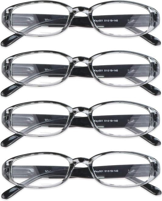 VisionGlobal 4 Pairs Reading Glasses with Spring Hinge, Blue Light Blocking Glasses for Women/Men (Black,+5.50 Magnification)