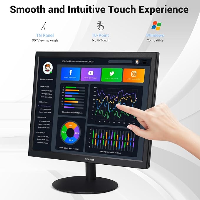 17" Square 1280x1024 10-Point Multi Touch Screen Monitor with HDMI, VGA, Type B Ports, 75Hz, 5:4 Aspect Ratio, VESA Wall Mountable, PC Touch Monitor for PC POS Machine Windows