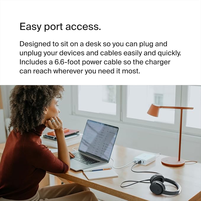 Belkin 4-Port Charger Block 108W - GaN Charger, Multi-Port w/ USB-C PD Fast Charge & USB-A Ports for Apple MacBook, iPhone 17, Samsung Galaxy S25, Google Pixel 10, Nintendo Switch 2 & More - White