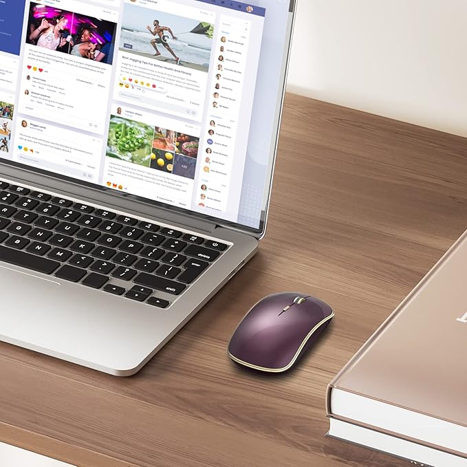 JOYACCESS J Wireless Mouse for Laptop, 2.4G Slim Wireless Silent Mouse, Portable Wireless Computer Mouse, 3200 DPI, USB Wireless Mouse for Desktop, Notebook, Chromebook, PC (Wine Red)