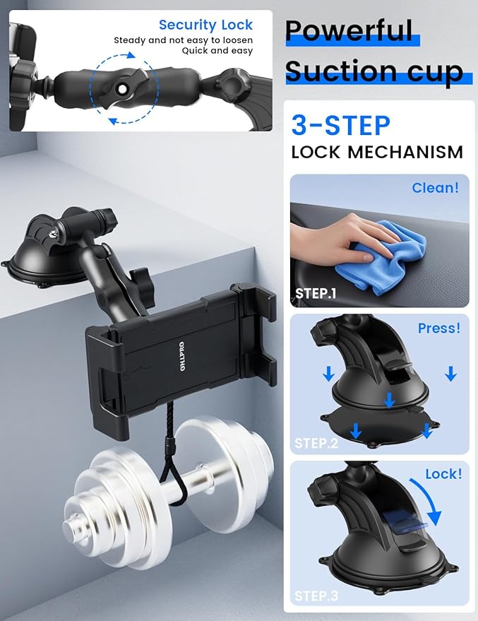 OHLPRO Tablet Holder for Car Dashboard & Windshield, Suction Cup iPad Mount for Truck 360° Rotation Adjustable Clamp Compatible with 5-13" Tablets & Phones, iPad, Galaxy Tab